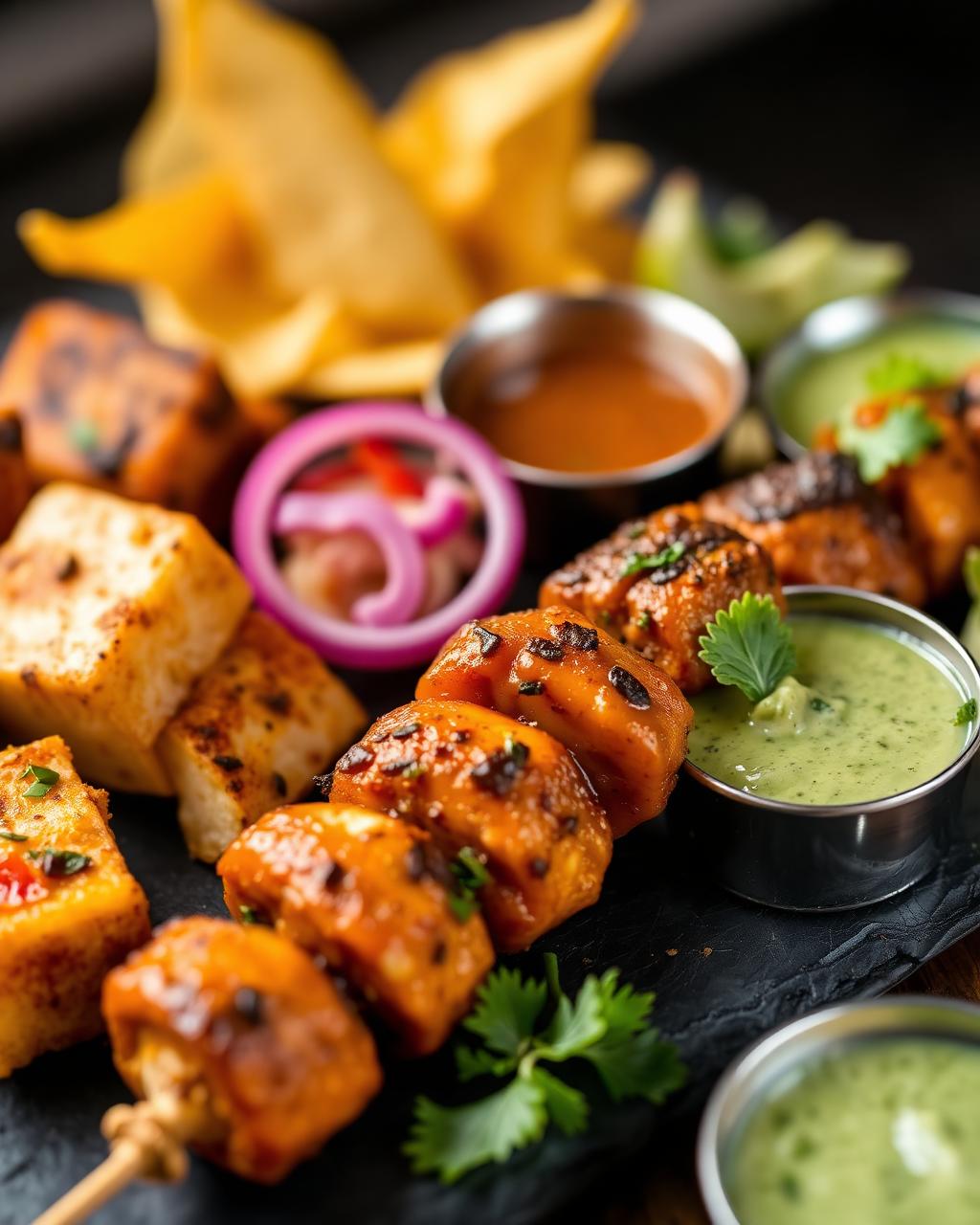 Tandoori starters platter with chutneys